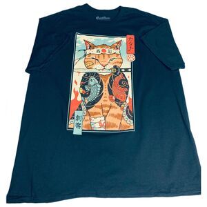 Threadless Catana Samurai Cat T-Shirt Men’s XL Black Vincent Trinidad GraphicTee